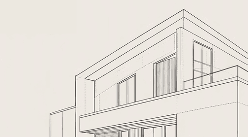 Line drawing of a contemporary apartment facade